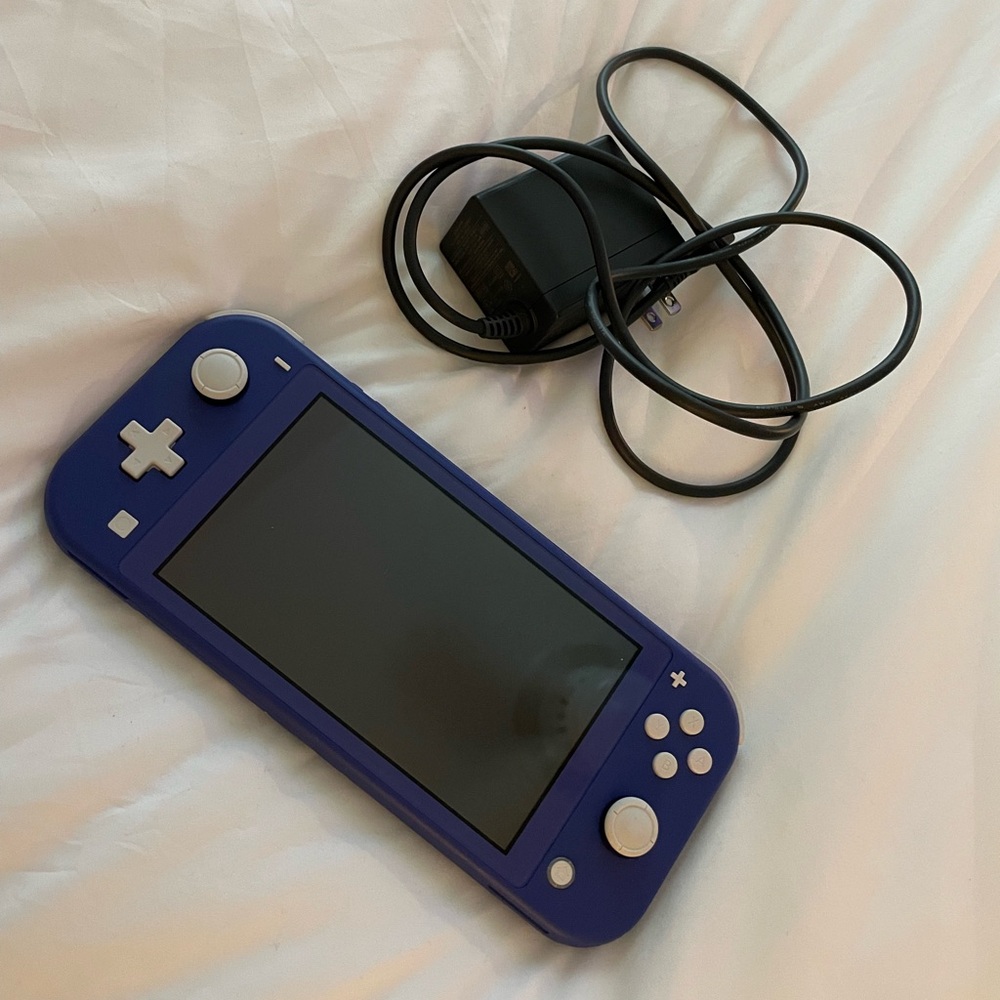 Blue Nintendo Switch Lite (and charger)